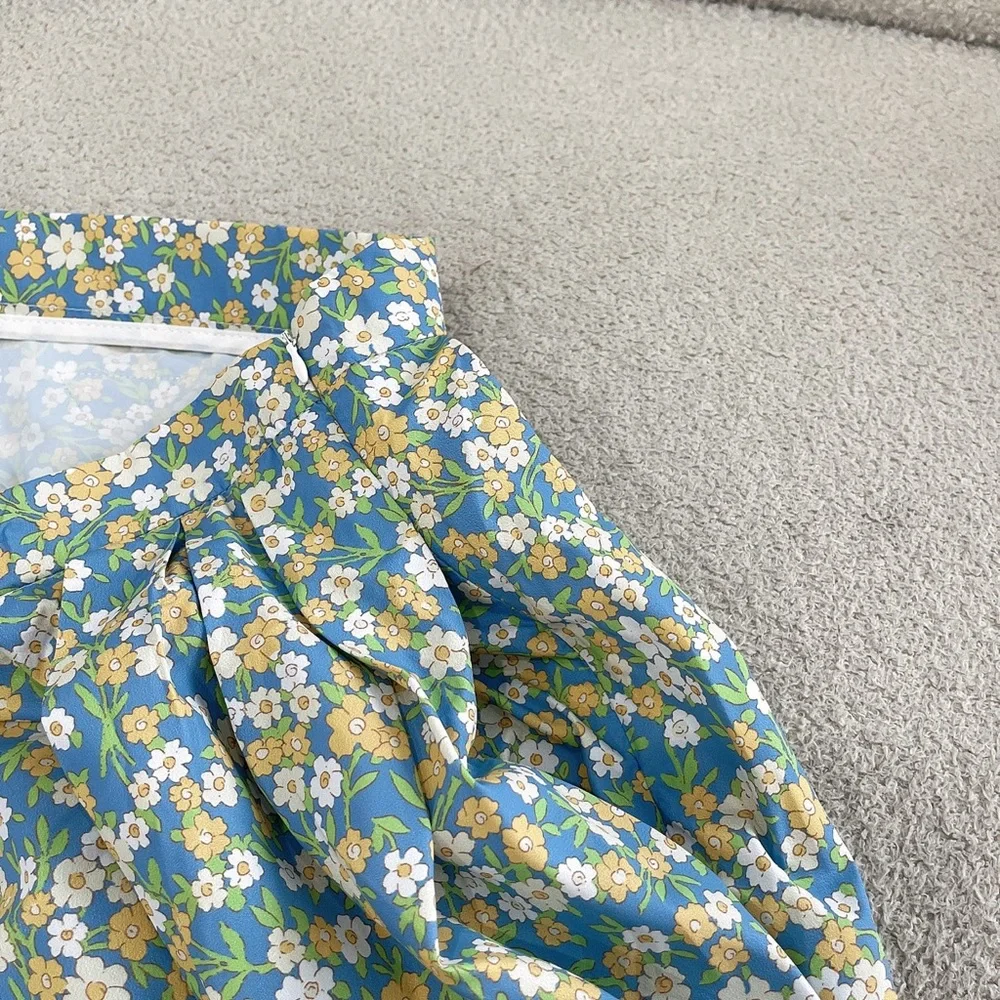 Prada Blue Floral Maxi Skirt with Yellow and White Blossoms